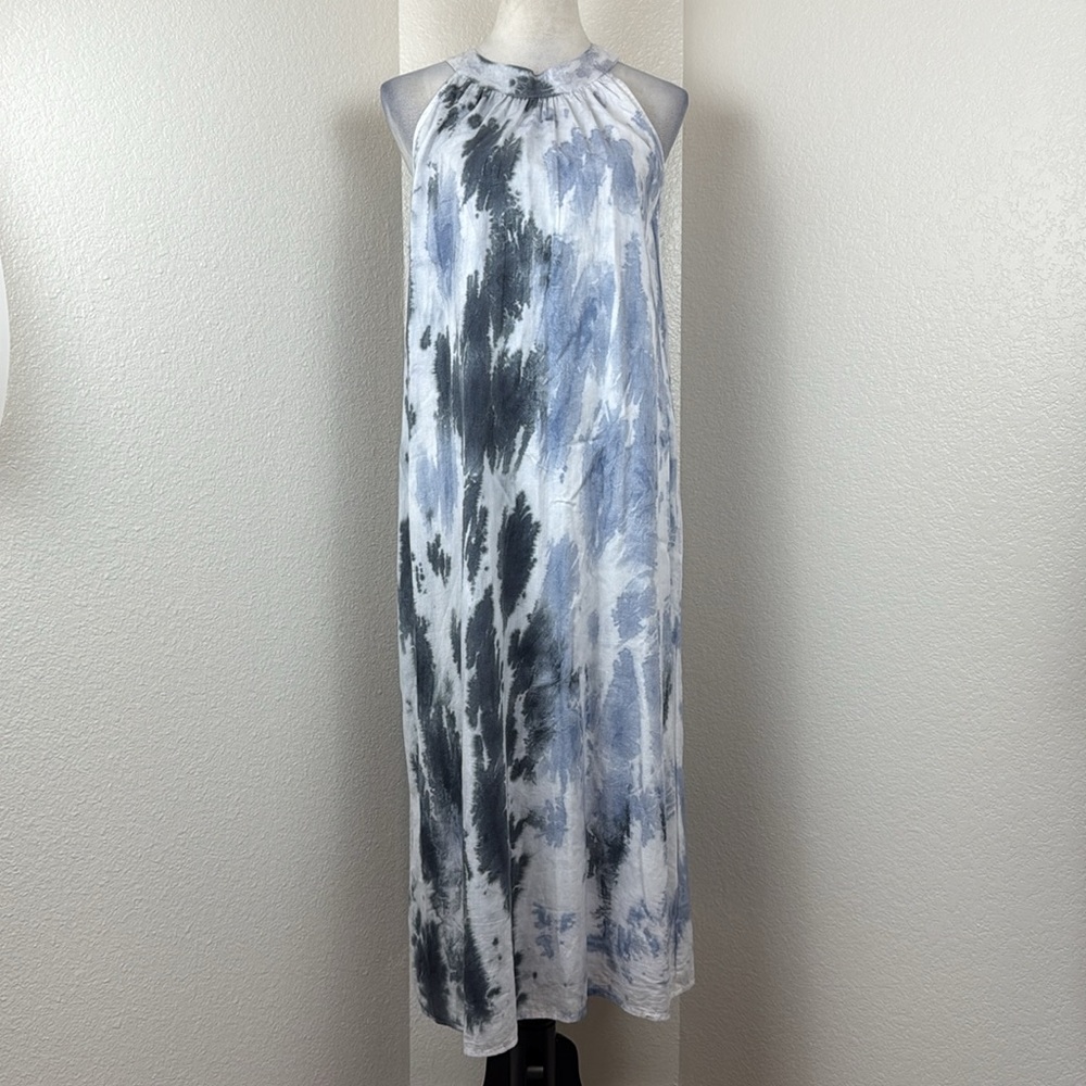 THML Tie Dye Midi Dress With Halter Neck In Blue Size Medium NWT - Picture 3 of 10